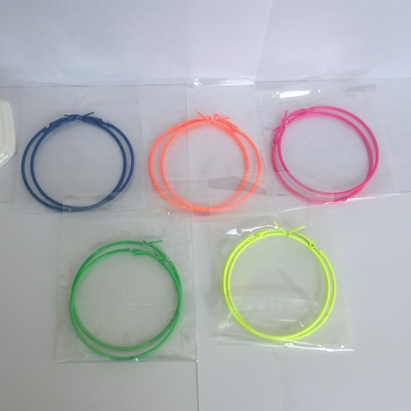 5 pairs of Neon Hoop Earrings 2.25” - Picture 4 of 4
